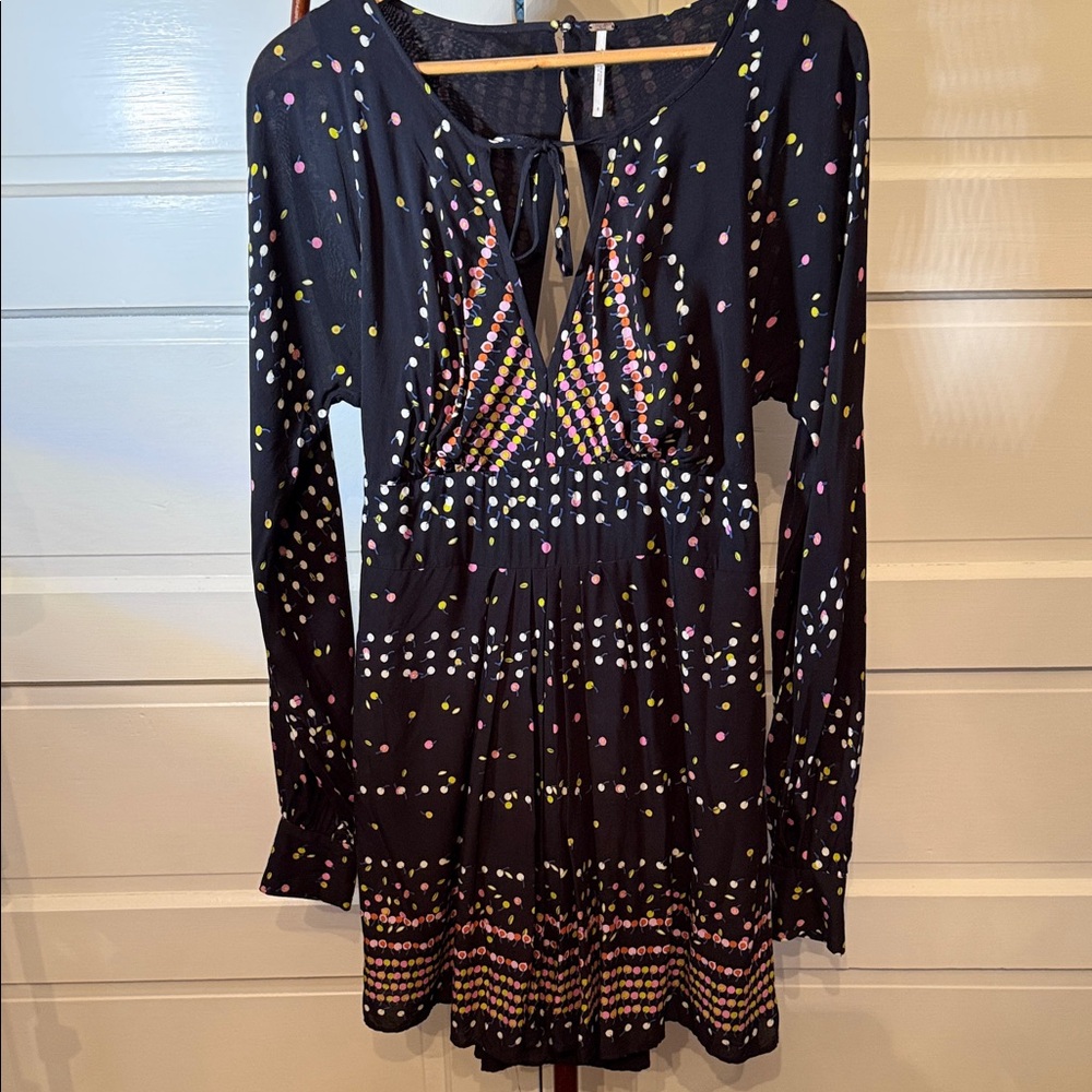 Free People Open Back twee Long Sleeve Mini Dress Boho Festival Y2K